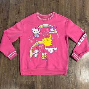 Sanrio Hello Kitty and Friends Sweatshirt Pink Arm Spell Out Rainbow Youth Small